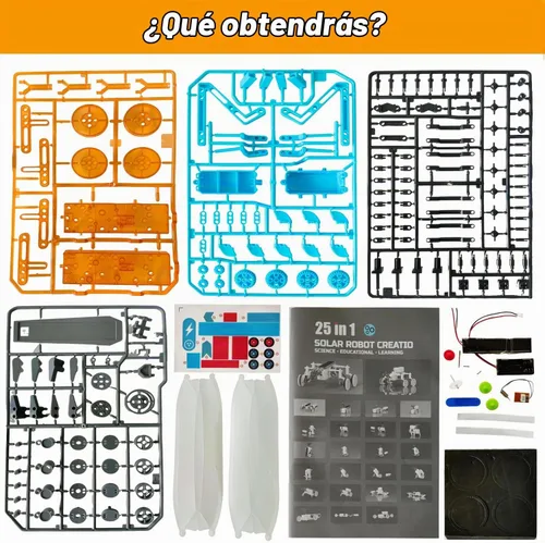 Vista 7 de STEM 25 en 1 Robot Solar Kit Educativo Juguetes de Construcción para Niños Azul y naranja