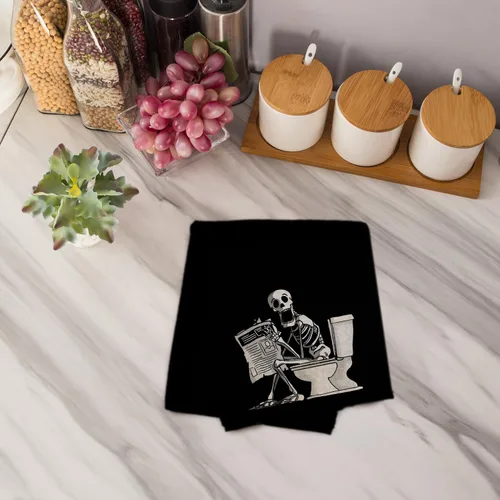Vista 4 de Toallas de mano decorativas de esqueleto gótico para baño, regalos góticos para mujeres, decoración de baño de Halloween, divertidas toallas de mano