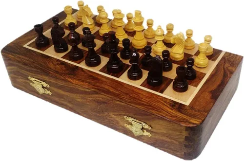 Vista 5 de RoyalChessMall-Juego de ajedrez magnético de madera de 10 pulgadas de palisandro dorado