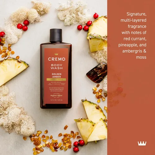 Vista 2 de Cremo Rich-Lathering Golden Amber Gel de baño para hombres, notas de grosella roja, piña, ámbar gris y musgo, 16 onzas líquidas