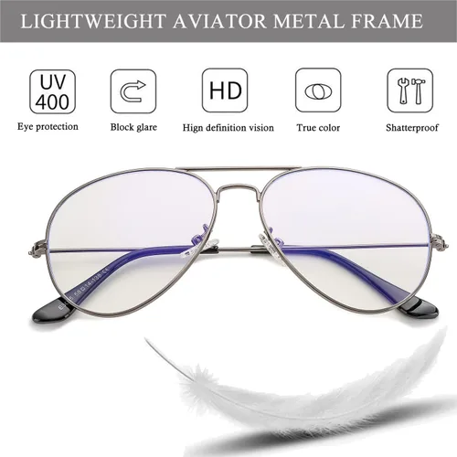 Vista 5 de HJSTES Lentes de aviador de lente transparente luz azul para mujeres y hombres marco de piloto anteojos clásicos sin receta