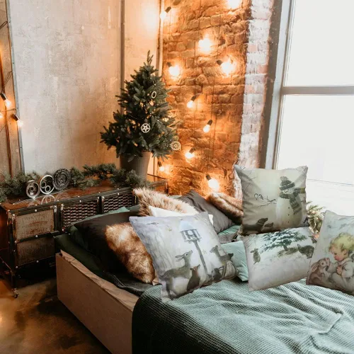 Vista 4 de Funda de almohada decorativa de Navidad, 18 x 18 pulgadas, diseño de muñeco de nieve, conejo, ciervo, plateado, juego de 4 fundas de almohada Hola