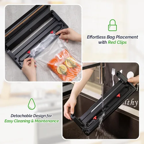 Vista 10 de [Usado] GERYON Sellador al vacío, máquina selladora al vacío para almacenamiento de alimentos con bolsas selladoras y rollo, sellador automático