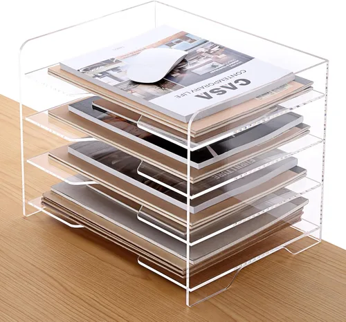 Vista 16 de Paquete de 2 bandejas apilables de papel para cartas, organizador de escritorio de archivos A4 ampliado, organizador de escritorio de acrílico
