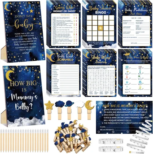 Vista 33 de Funnymoom Set de 426 piezas de juegos de baby shower de Halloween, 8 juegos, incluye bingo de baby shower, el precio correcto, adivina quién