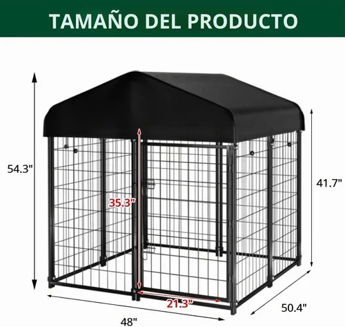 Vista 2 de PawGiant - Perrera de alambre soldado para exteriores con techo, 4'x4.2'x4.5