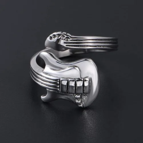 Vista 4 de LRGKMCWTOB Anillo de plata de ley 925 para hombre, estilo guitarra, música, concierto, fiesta, noche, escuela, graduación, moda, personalidad, hip