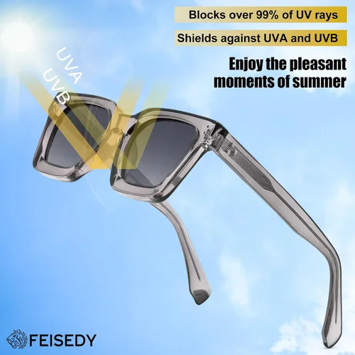 Vista 5 de FEISEDY Gafas de sol polarizadas para hombre y mujer, marco grueso cuadrado, rectangular, UV400, gafas de sol B2396
