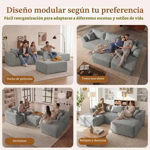 Vista 6 de Vesgantti 106" U Shaped Sectional Boneless Couch, No