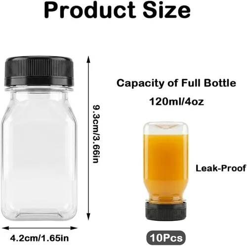Vista 2 de 10 botellas de plástico para jugo de 4 onzas con tapas, tapas negras Ginger Shot Lids, Clear Containers with Lids for Juicing, Smoothies Other 4