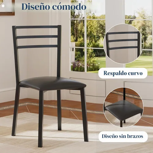 Vista 5 de VECELO Mesa de cocina redonda pequeña con 2 sillas tapizadas, juegos de comedor de madera de 3 piezas con marco de acero para rincón de desayuno