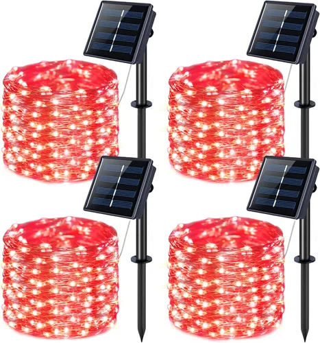 Vista 15 de JMEXSUSS Paquete de 2 luces solares de Navidad impermeables para exteriores, 100 LED de 33 pies, color blanco y multicolor, luces solares de hadas