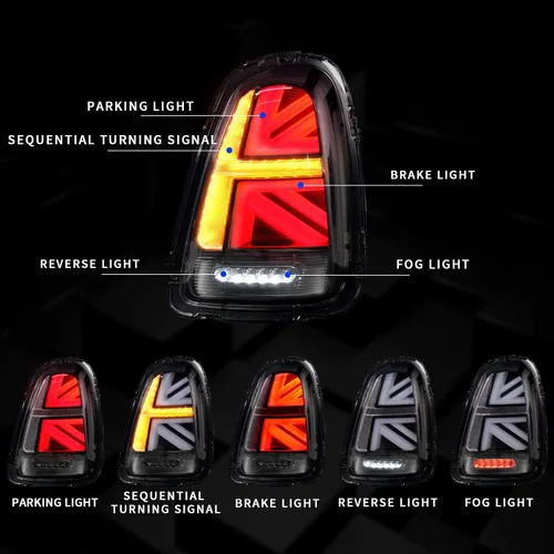 Vista 2 de Conjunto de luces traseras para Mini Cooper 2007-2013 y Coopers Hatchback R56 R57 R58 R59 Union Jack luces traseras con luz de señal de giro