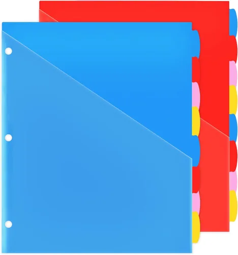 Vista 12 de WOT I Separadores duraderos de 8 pestañas para carpeta con bolsillo transparente - 1 juego, separadores reutilizables de plástico para carpeta de 3