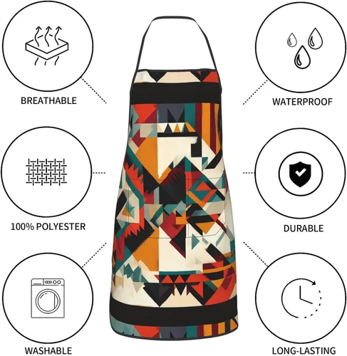 Vista 6 de Symmetrical pattern Printed kitchen apron for housework supermarket hotel barbecue apron 28.3 * 20.4 inches