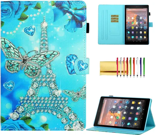 Vista 19 de Funda tipo cartera para tableta Amazon Fire HD 10 (5ª generación/7ª generación/9ª generación), soporte plegable delgado