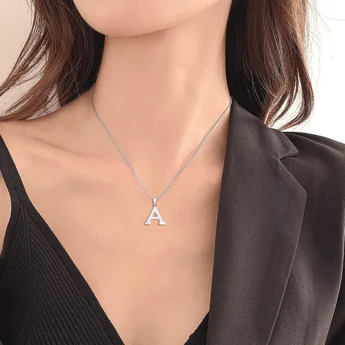 Vista 2 de YL Collar con letra A-Z con inicial de plata de ley pulida con letras mayúsculas para mujer