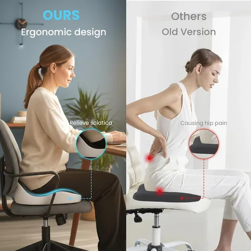 Vista 3 de Cojín de Asiento OVRST, Cojín de Memoria para Silla de Oficina, Diseño Ergonómico, Alivio de Ciática y Dolor por Sentarse por Largo Tiempo, Adecuado