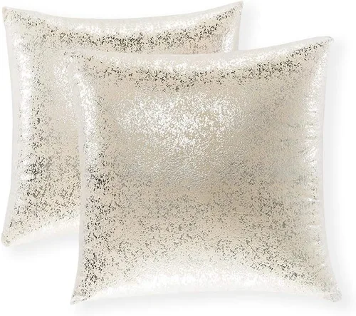 Vista 35 de Xinrjojo Juego de 2 almohadas brillantes en negro y dorado, almohadas suaves y brillantes decorativas, juego de fundas de almohada cuadradas negras