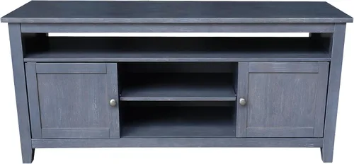Vista 2 de IC INTERNATIONAL CONCEPTS Soporte de madera maciza para entretenimiento/TV con 2 puertas, gris jaspeado lavado antiguo