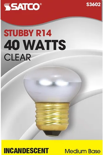 Vista 8 de Satco Reflector incandescente 40R14, 40W E26 R14 Stubby, bombilla transparente