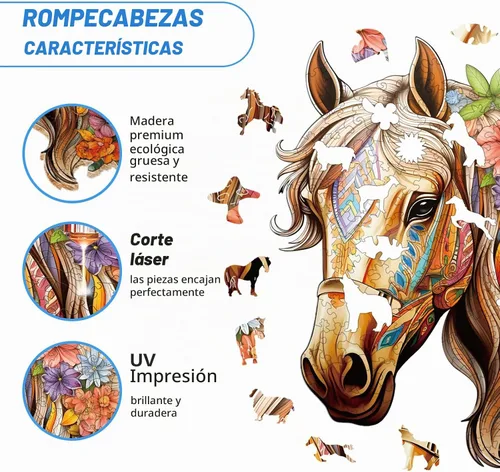 Vista 5 de Rompecabezas de madera para adultos, 9.8 × 8.9 pulgadas, 100 piezas de rompecabezas de madera de caballo para adultos