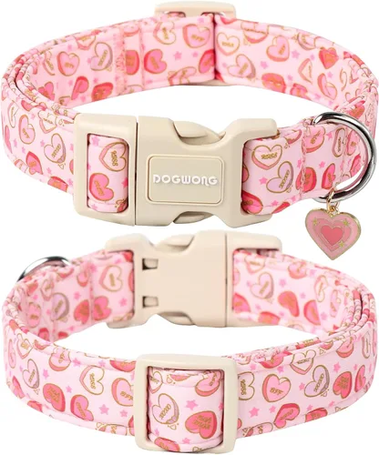 Vista 134 de DOGWONG Collar para perro de San Valentín, collar ajustable de algodón con corazón de caramelo azul, perfecto para perros pequeños a medianos
