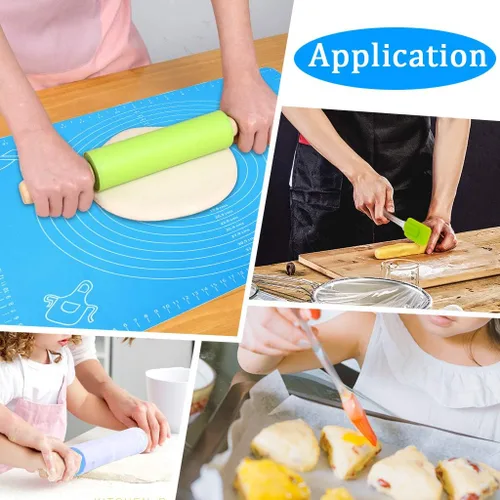 Vista 8 de Ewinever Juego de alfombrillas de pastelería antiadherentes 6 en 1 con cortador de repostería reutilizable para amasar, raspador y cepillo para untar
