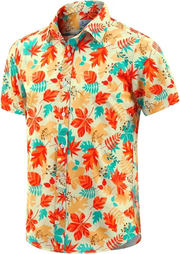 Vista 19 de EUOW - Camisas hawaianas para hombre de manga corta con botones, estampadas para la playa y el verano