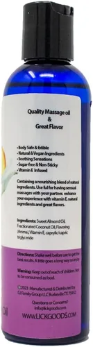 Vista 2 de Lick Aceite de masaje con sabor a duraznos y crema, aceite de masaje comestible inspirado en postres dulces con vitamina E, deslizamiento suave