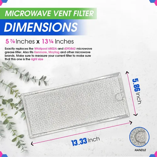 Vista 3 de Filtro de microondas de repuesto de 13.30 x 5.85 pulgadas para filtro de microondas 6802A 4393862 Whirlpool se adapta a varias marcas – Filtro