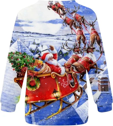 Vista 5 de Sudaderas gráficas para mujer, ropa de Navidad para mujer, suéter casual de manga larga, ropa de otoño