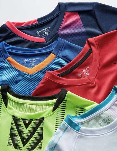 Vista 8 de Paquete de 5 camisetas deportivas para niños, camisetas de ajuste seco para niños, camisetas de manga corta, ropa deportiva a granel