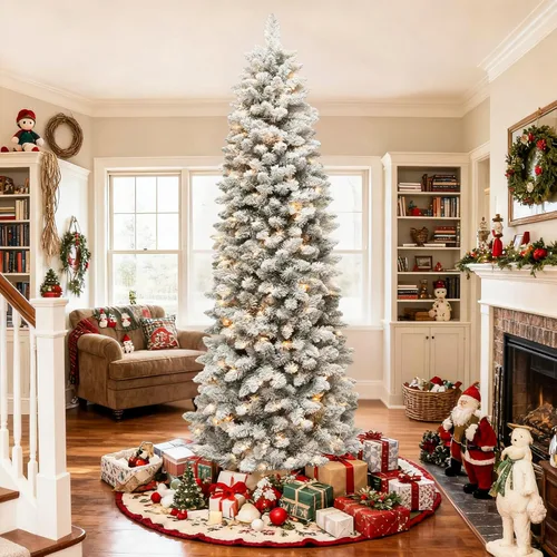 Vista 8 de Hykolity Árbol de Navidad flocado delgado de 7.5 pies con 200 LED blancos Pino flocado