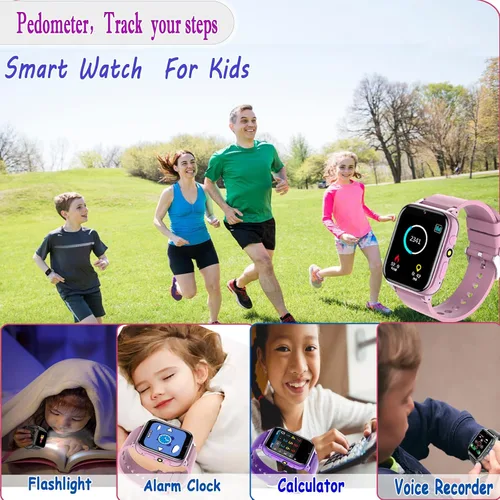 Vista 7 de Reloj inteligente para niños, reloj inteligente para niñas y niños con 26 juegos, grabadora de video y reproductor, calendario podómetro, linterna
