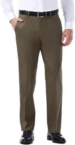Vista 20 de Haggar Pantalón casual para hombre de alta calidad, sin planchado, color caqui, ajuste clásico, parte delantera plana