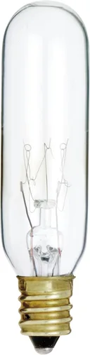 Vista 2 de Satco S3912 - Incandescente T6 de 15 vatios; transparente; 2000 horas nominales promedio; 90 lúmenes; base de candelabro; 145 voltios, paquete de 24