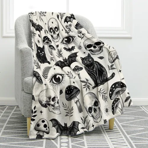 Vista 24 de Jekeno Manta Gótica de Calavera Regalos para Mujeres Hombres Niñas Niños Mamá Esposa Marido Papá Halloween Cumpleaños Navidad Esqueleto Horror