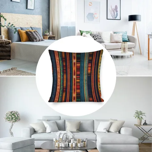 Vista 5 de Funda de cojín de lino con diseño de rayas bohemias, estilo bohemio, mexicano, retro, multicolor, funda de almohada decorativa de tela de lino