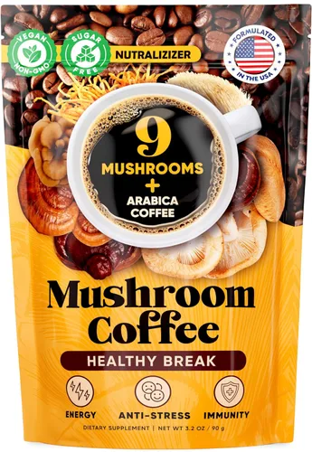 Vista 10 de Café de Hongos – Café instantáneo orgánico 10 en 1 Arábica - Cafe de Hongos con melena de león, cola de pavo, chaga – Enfoque, salud intestinal