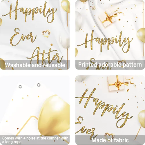 Vista 3 de INNORU Decoración de pancarta de puerta con texto en inglés "Happily Ever After", decoración de cubierta de puerta de fiesta de boda, letrero