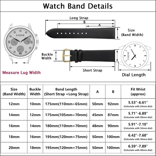 Vista 2 de Bandas de reloj de cuero clásico ultra fino para mujer, cada correa de reloj de cuero genuino para mujeres y hombres 0.472pulg., 0.551pulg.