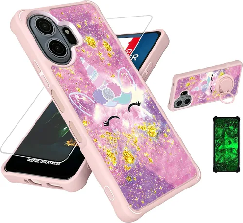 Vista 65 de jioeuinly JSF-DJS - Funda compatible con Nothing Phone 2a con protector de pantalla de vidrio templado, policarbonato duro + silicona suave, soporte