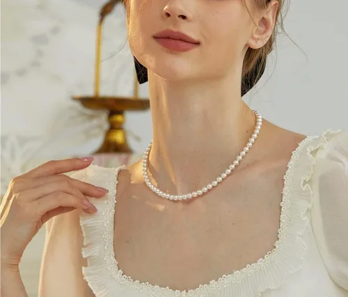 Vista 5 de Pearl Necklace for Women, 6-8mm Round White Pearl Choker Necklace for Men Strand Pearl Collar Women Girls Pearl Jewelry Gift Wedding Pearl Necklace