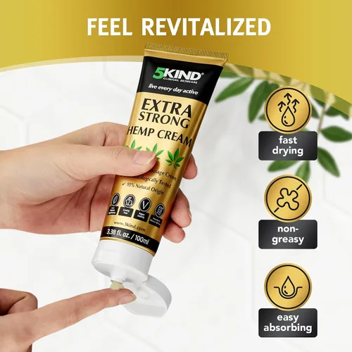 Vista 7 de 5kind Crema de cáñamo extra fuerte, 3.4 onzas líquidas, máxima fuerza, crema tópica natural, masaje muscular para espalda baja, articulaciones