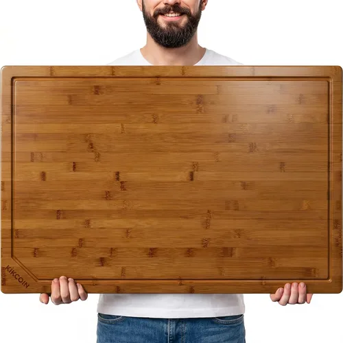 Vista 9 de Tabla de cortar de bambú de 24 pulgadas para cocina, tabla de cortar de madera extra grande con ranura profunda para jugo y mango, tabla de cortar