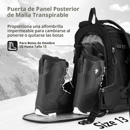 Vista 3 de MORXPLOR Bolsa para botas de esquí – 65L acolchada, mochila de viaje de esquí impermeable para equipo y accesorios Negro