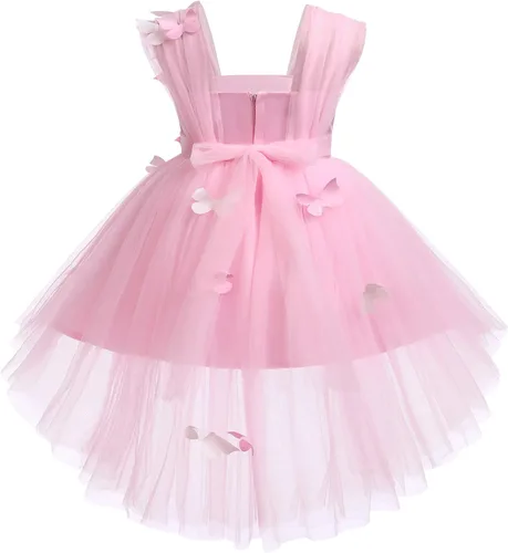 Vista 3 de ODASDO Vestido de mariposa para bebés y niños pequeños, sin mangas, de tul alto, bajo, princesa, boda, ocasión especial, vestido de baile de noche
