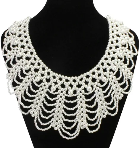 Vista 2 de Vpang Detachable Blouse Fake Collar Elegant Pearl Beaded False Collar Choker Peter Pan Necklace