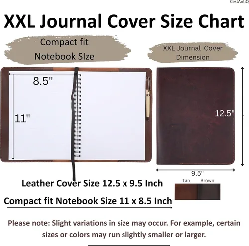 Vista 6 de Funda de cuero de grano completo resistente (8.5 x 11 pulgadas), Cahier XXL recargable, Cuaderno espiral recargable (8.5 x 11 pulgadas), Funda